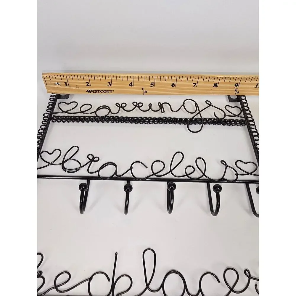 BLACK METAL JEWELRY ORGANIZER RACK EARRINGS/BRACELETS/NECKLACES – WALL‑MOUNT
